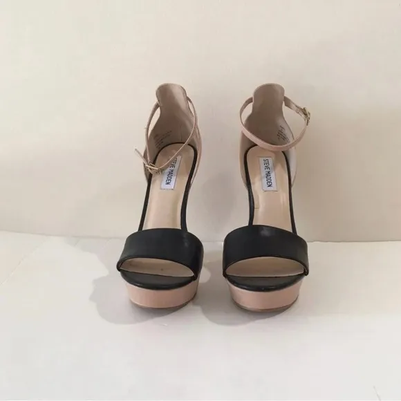 Steve Madden Beige Open-toe Wedges with Gold Heel Detail