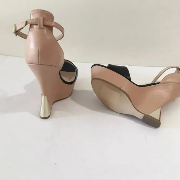Steve Madden Beige Open-toe Wedges with Gold Heel Detail