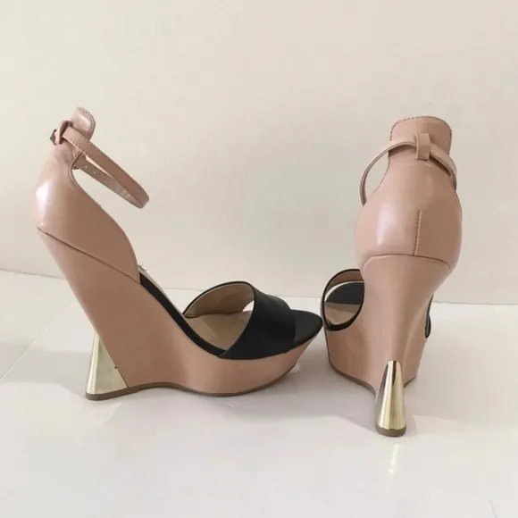 Steve Madden Beige Open-toe Wedges with Gold Heel Detail