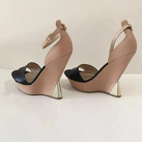 Steve Madden Beige Open-toe Wedges with Gold Heel Detail