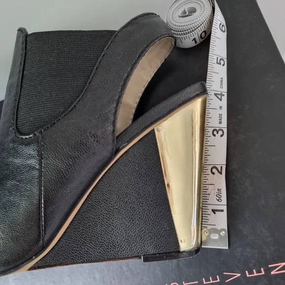 Steve Madden Black Leather Wedge with Gold Heel