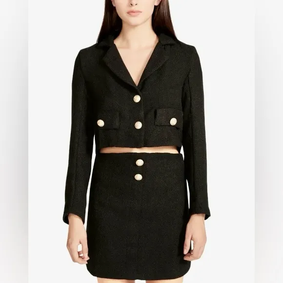 Steve Madden black tweed textured blazer &amp; mini skirt 2 piece matching set