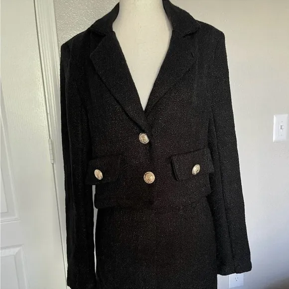 Steve Madden black tweed textured blazer &amp; mini skirt 2 piece matching set