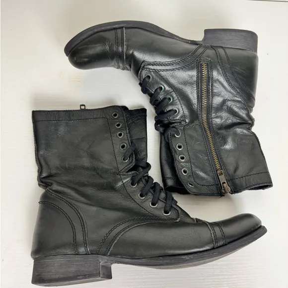 Steve Madden Combat Boots Black Leather Womens size 9