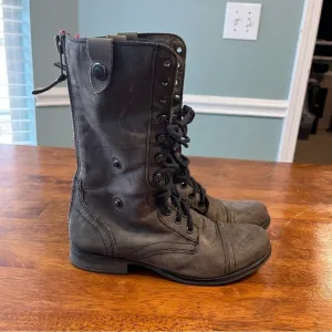 Steve Madden Convertible Fold Over Aztec Lace Up Leather Combat Boots size 6