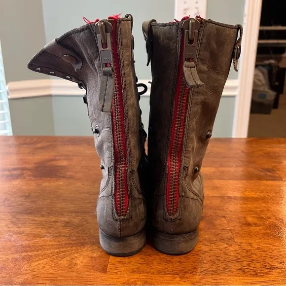 Steve Madden Convertible Fold Over Aztec Lace Up Leather Combat Boots size 6