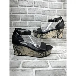 Steve Madden Kaah Women's Size 10 Black Leather and Snakeskin Platform Wedges