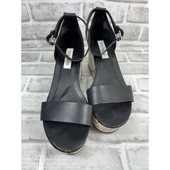 Steve Madden Kaah Women's Size 10 Black Leather and Snakeskin Platform Wedges