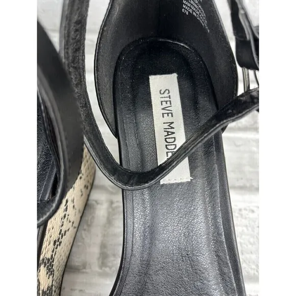 Steve Madden Kaah Women's Size 10 Black Leather and Snakeskin Platform Wedges