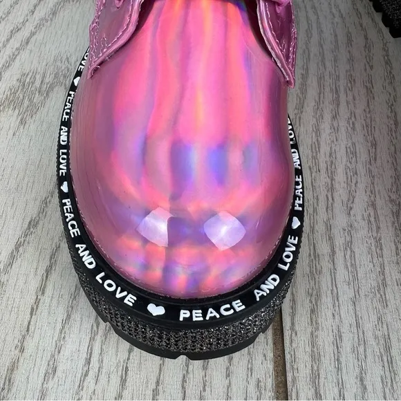 Steve Madden Little Girls JWORDLE Lace-up Combat Moto Boots Pink Metallic $60