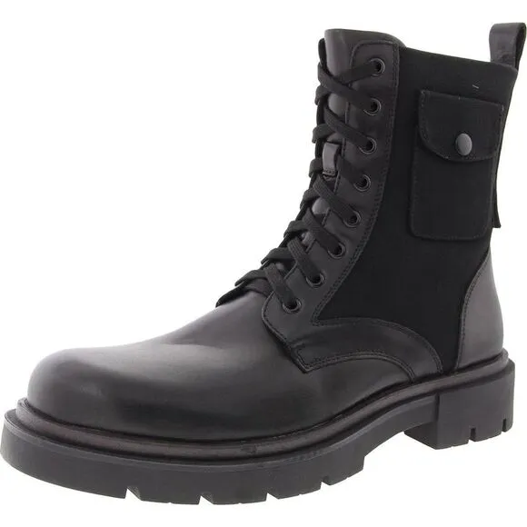 Steve Madden Mens Racine Black Lace-Up Leather Combat &amp; Lace-Up Boots New