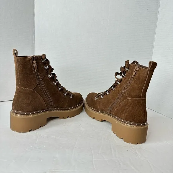 Steve Madden Rainier Cognac Suede Leather Lace-Up Platform Ankle Boots