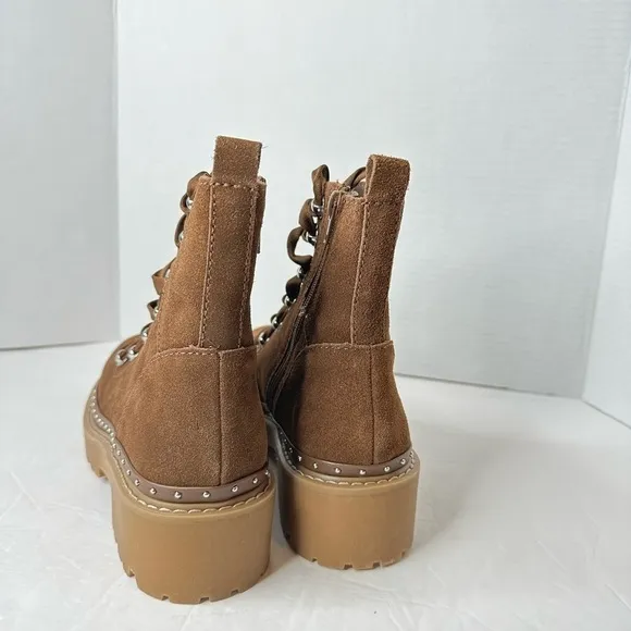 Steve Madden Rainier Cognac Suede Leather Lace-Up Platform Ankle Boots