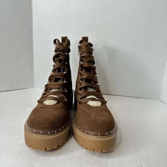 Steve Madden Rainier Cognac Suede Leather Lace-Up Platform Ankle Boots