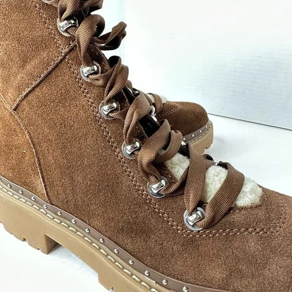 Steve Madden Rainier Cognac Suede Leather Lace-Up Platform Ankle Boots