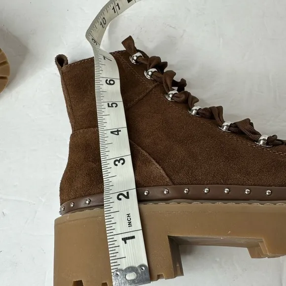 Steve Madden Rainier Cognac Suede Leather Lace-Up Platform Ankle Boots