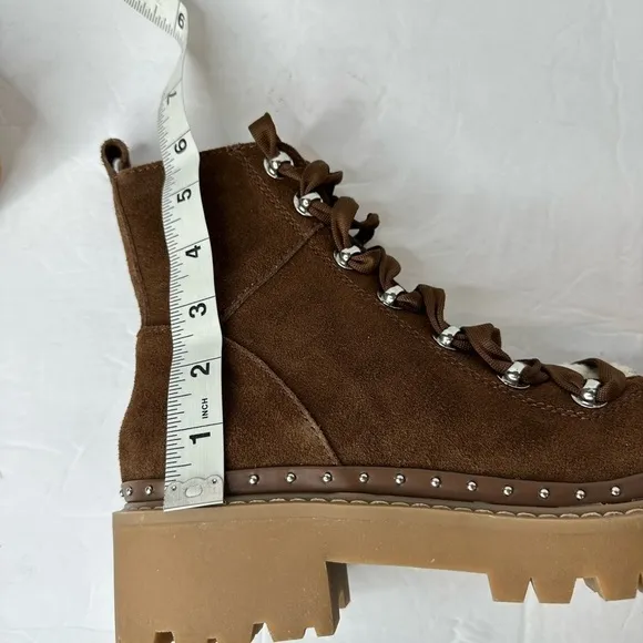 Steve Madden Rainier Cognac Suede Leather Lace-Up Platform Ankle Boots