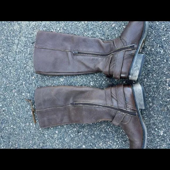 STEVE MADDEN ronndo Leather Combat Moto Boots Knee Heigh Womens 8.5 Fits 7.5