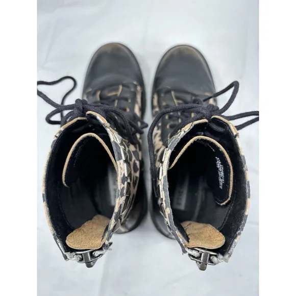 Steve Madden Trade Leopard Print Studded Combat Boots Shoes Sz 7 M