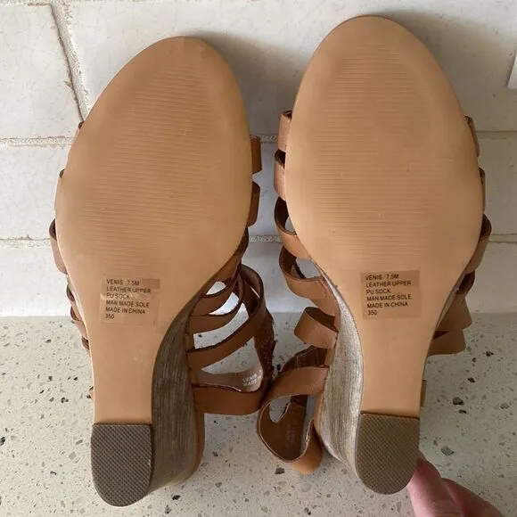 Steve Madden Venis Natural Leather Strappy Wedge Sandals Women’s Size 7.5
