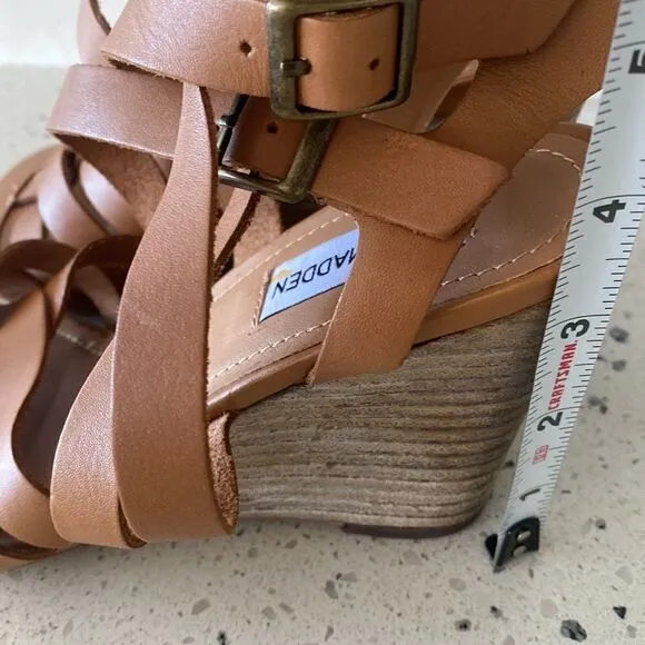 Steve Madden Venis Natural Leather Strappy Wedge Sandals Women’s Size 7.5