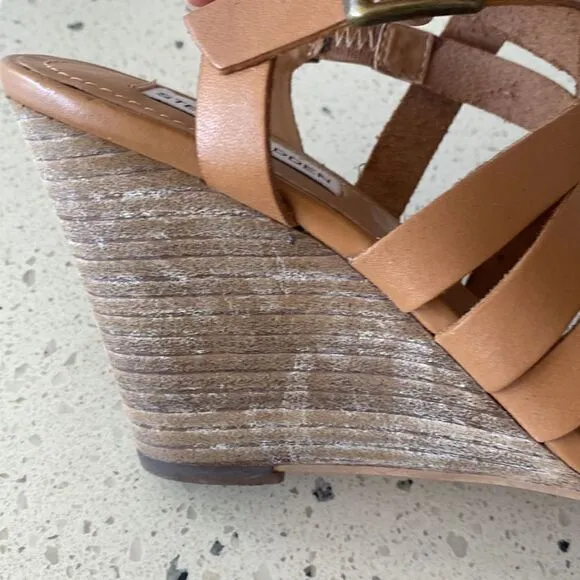 Steve Madden Venis Natural Leather Strappy Wedge Sandals Women’s Size 7.5