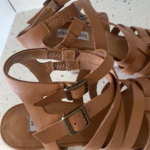 Steve Madden Venis Natural Leather Strappy Wedge Sandals Women’s Size 7.5