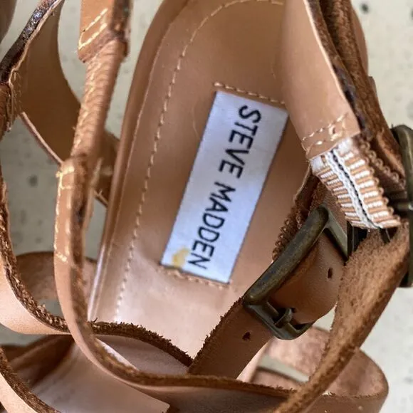 Steve Madden Venis Natural Leather Strappy Wedge Sandals Women’s Size 7.5