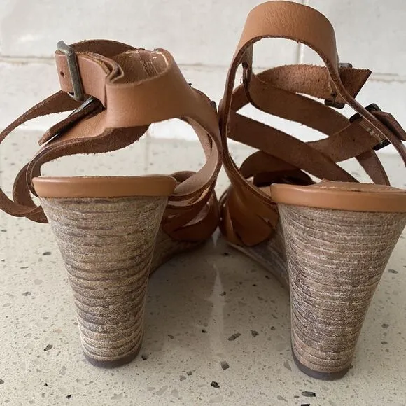 Steve Madden Venis Natural Leather Strappy Wedge Sandals Women’s Size 7.5
