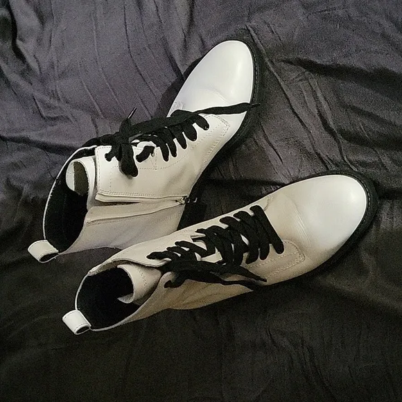 Steve Madden White Leather Combat Boots