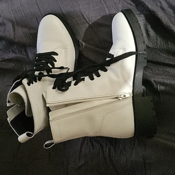 Steve Madden White Leather Combat Boots
