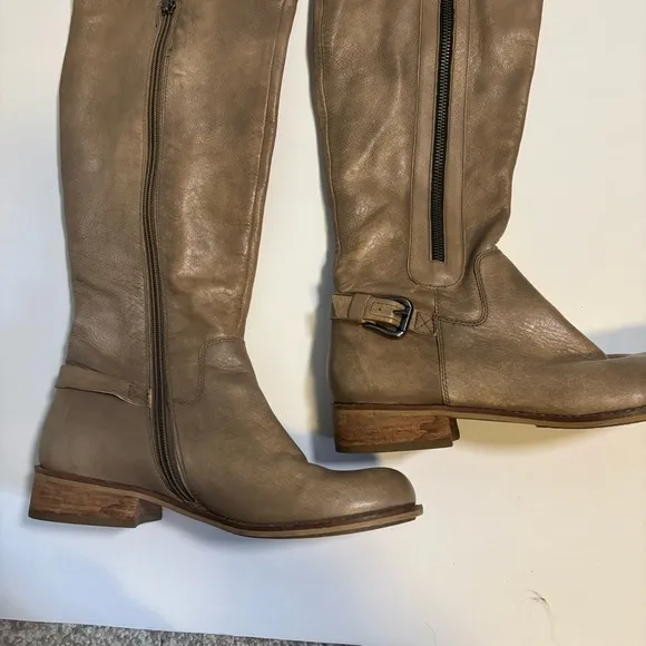 Steve Madden Women’s Sabra Leather Over the Knee Boots Taupe