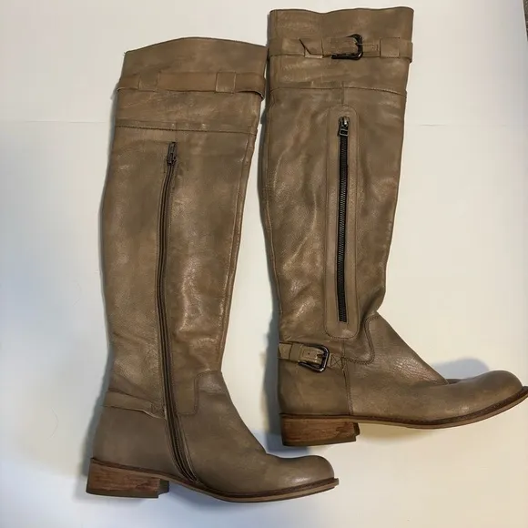 Steve Madden Women’s Sabra Leather Over the Knee Boots Taupe