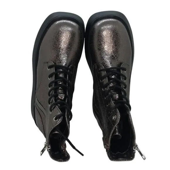 Steve Madden Womens NEW Designer Pewter Glitter Combat Boots w/Zipper - sz. 4
