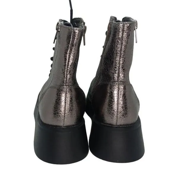 Steve Madden Womens NEW Designer Pewter Glitter Combat Boots w/Zipper - sz. 4