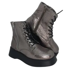 Steve Madden Womens NEW Designer Pewter Glitter Combat Boots w/Zipper - sz. 4