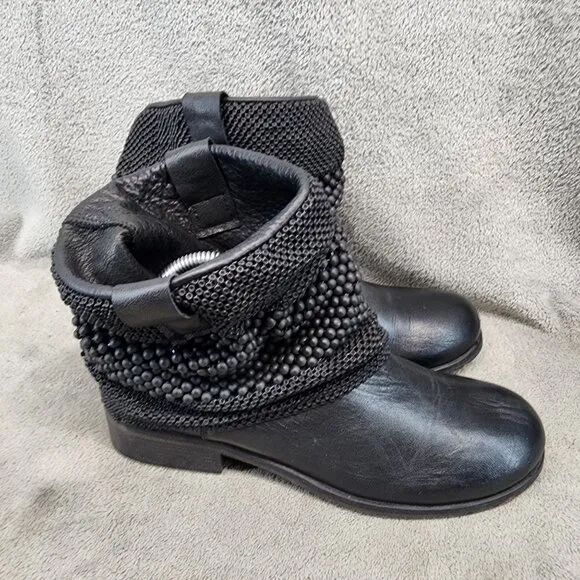 Steven Shoes Womens Size 8.5 Black Leather Gothic Chainmail Boots