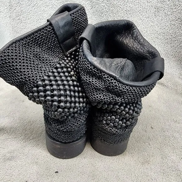 Steven Shoes Womens Size 8.5 Black Leather Gothic Chainmail Boots