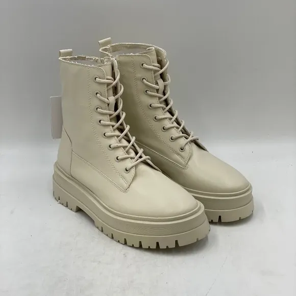 STRADIVARIUS Off White Lace Up Ankle Boot