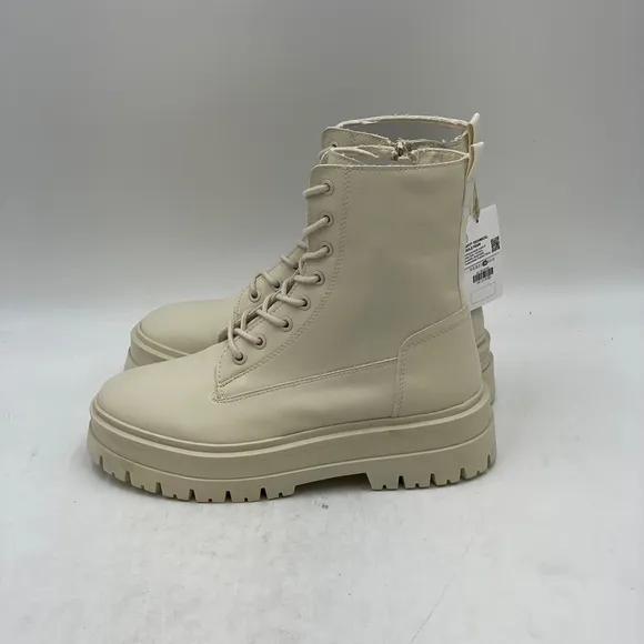 STRADIVARIUS Off White Lace Up Ankle Boot