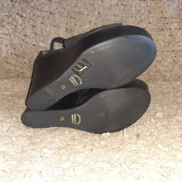 STRATEGIA-Black Oiled Suede Platform Wedges-Back Zip-Sz 36-Near Mint