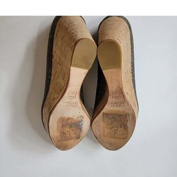 Stuart Weitzman Anna Corkswoon Peep Toe Wedges. Metallic Grey Size 8M