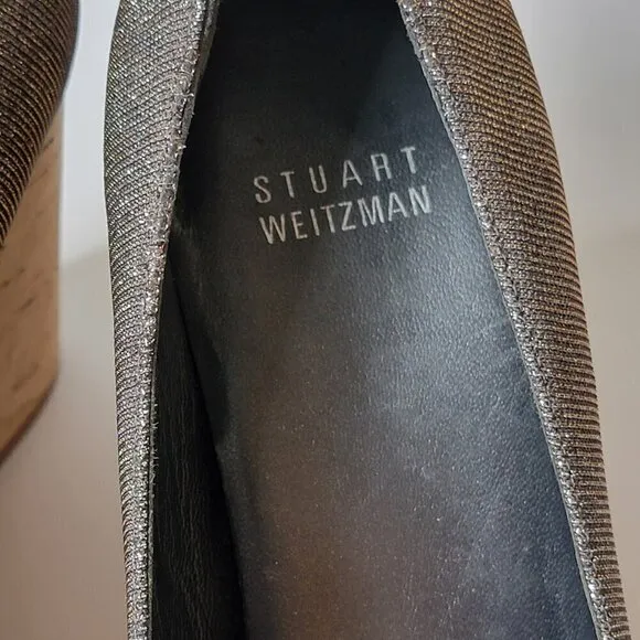 Stuart Weitzman Anna Corkswoon Peep Toe Wedges. Metallic Grey Size 8M