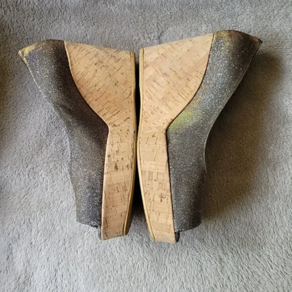 Stuart Weitzman Anna open toe cork wedges Pryrite Nocturn size 9