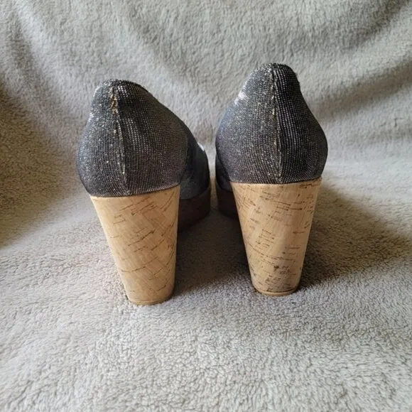 Stuart Weitzman Anna open toe cork wedges Pryrite Nocturn size 9