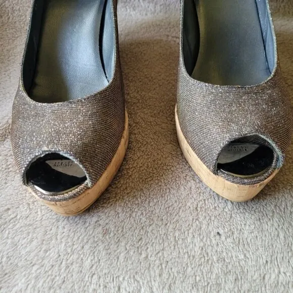 Stuart Weitzman Anna open toe cork wedges Pryrite Nocturn size 9