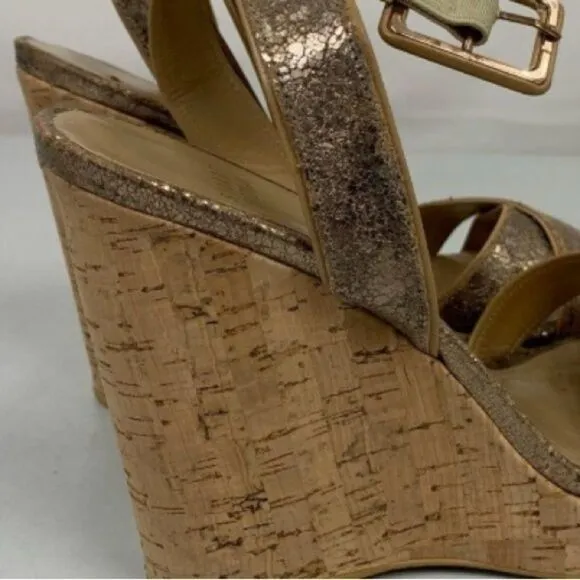 Stuart Weitzman Annex Crackle Metallic Wedge Sandals