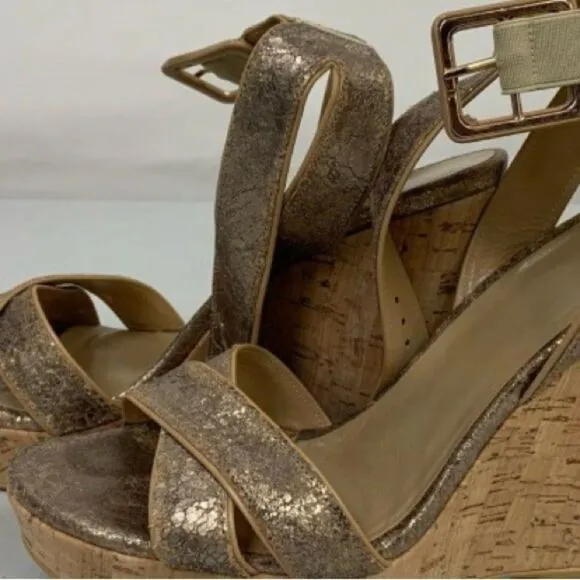 Stuart Weitzman Annex Crackle Metallic Wedge Sandals