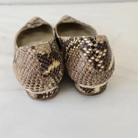 Stuart Weitzman Biege Brown Snakeskin Leather Flats Point Toe Shoes Size 8.5