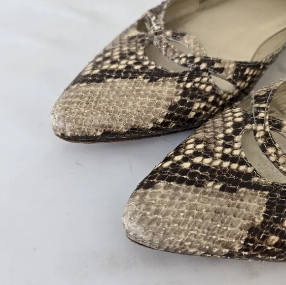 Stuart Weitzman Biege Brown Snakeskin Leather Flats Point Toe Shoes Size 8.5